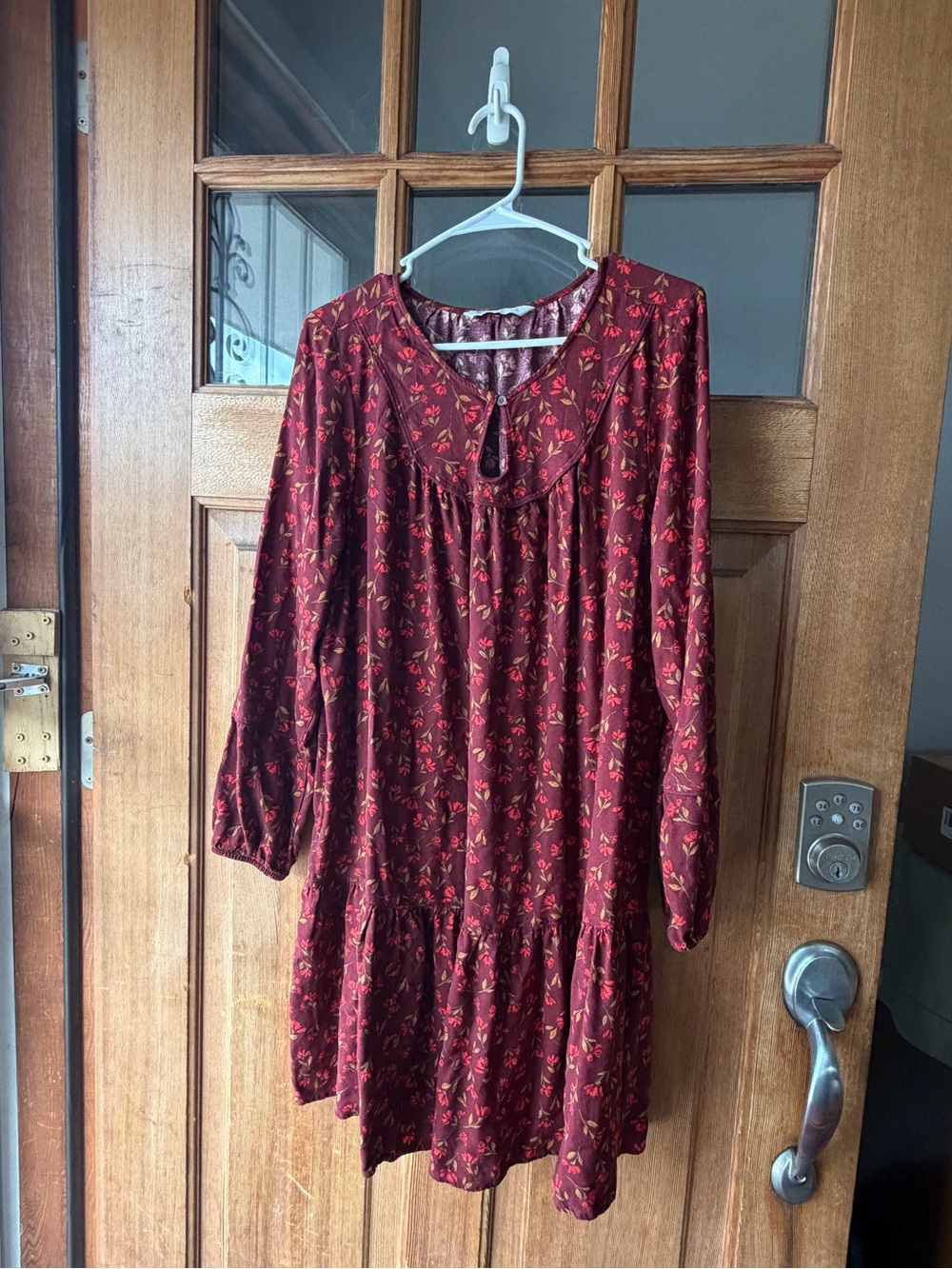 Sonoma Red Floral Long-Sleeve Tiered Dress